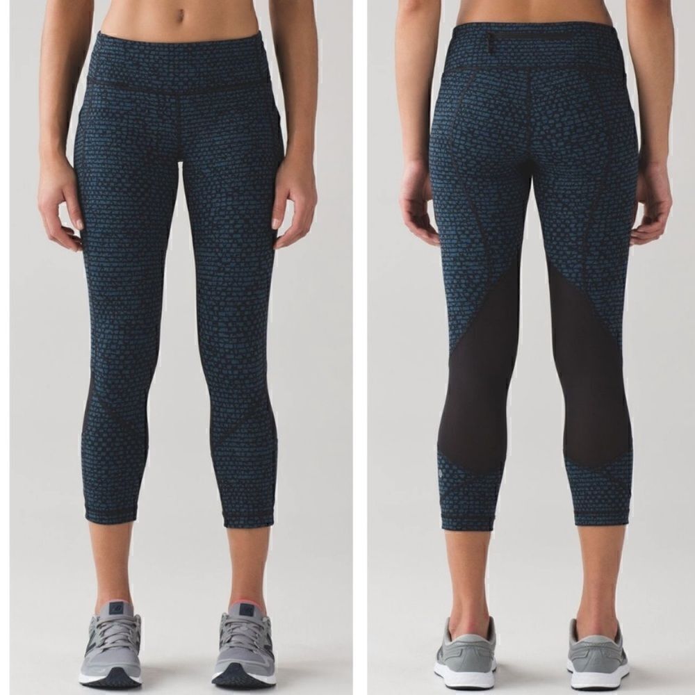 Lululemon Pace Rival Crop Legging Shatter Weave Desert Teal Blue